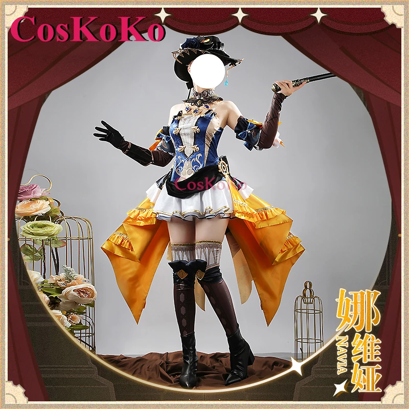 【Customized】CosKoKo Navia Cosplay Game Genshin Impact Costume Fashion Sweet Combat Uniform Halloween Party Role Play Clothing