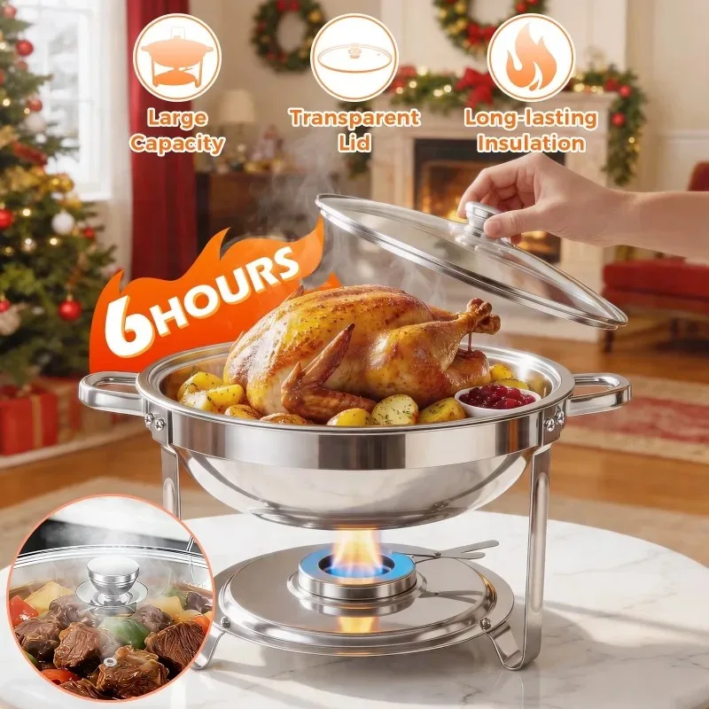 Stainless Steel 4.5L Chafing Dish Buffet Set Food Warmer 12-Hour Alcohol-Fueled Heating For Tabletop Restaurant Hotel Catering