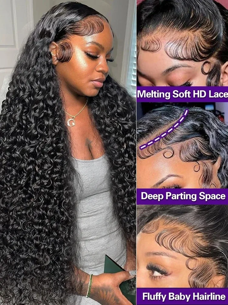 30 40 Inch Deep Wave 13x4 Human Hair HD Lace Frontal Wigs Water Curly 13x6 Transparent Lace Front Loose 5x5 Glueless Closure Wig