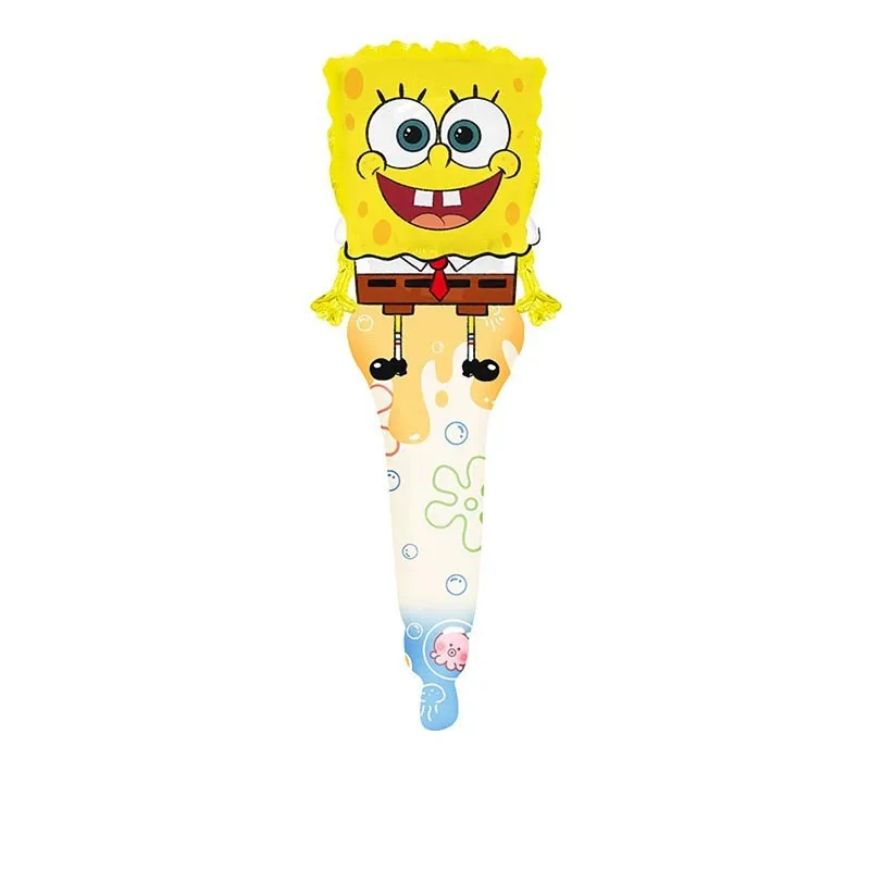 10Pcs SpongeBob Hand Stick Foil Balloons Air Globals Cartoon Strip Balls Sids Birthday Party Inflatable Gift