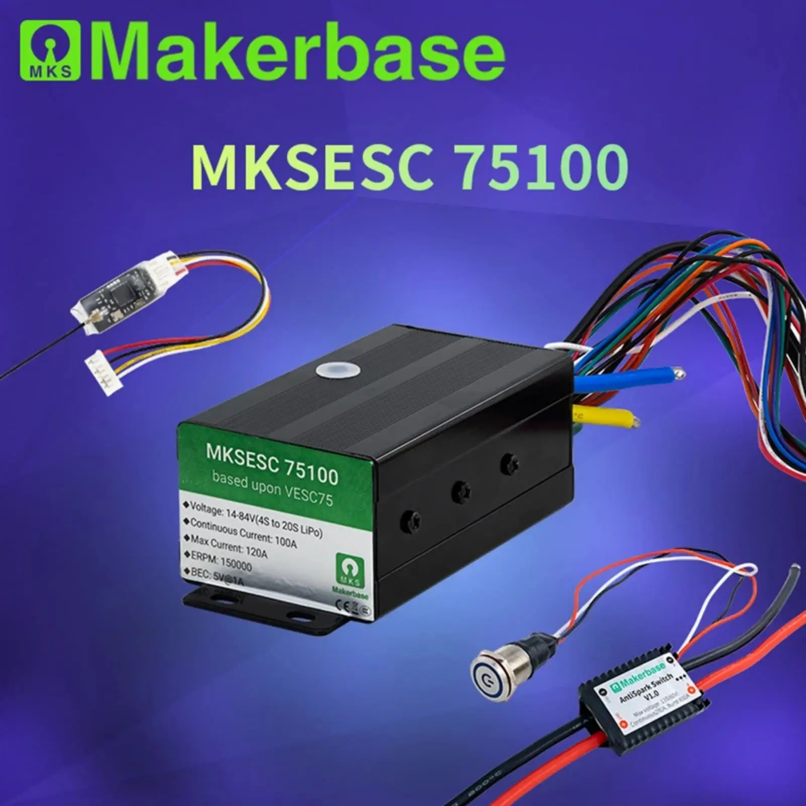 

Makerbase VESC 75100 75V 100A на основе Benjamin VESC6 HighPower для электрического скейтборда/скутера/фототехники