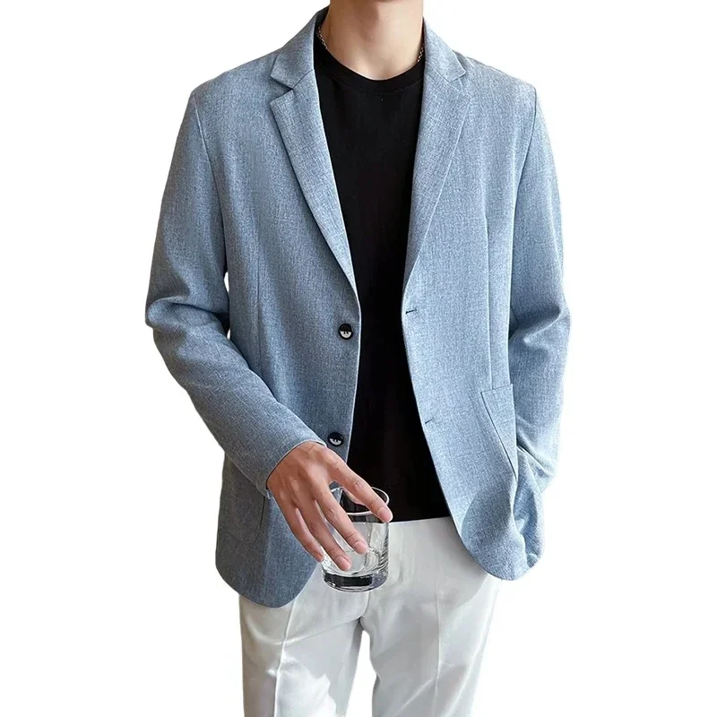 Spring New Men's Italian Style Fashion Business Casual Korean Version of Solid Color Breathable Everything Trendy Slim Blazer