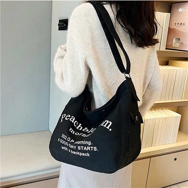 

New School Canvas Crossbody Bag with Side Pocket, Campus Versatile Handbag Shoulder Bag, Returning Students Letter Messenger Bag