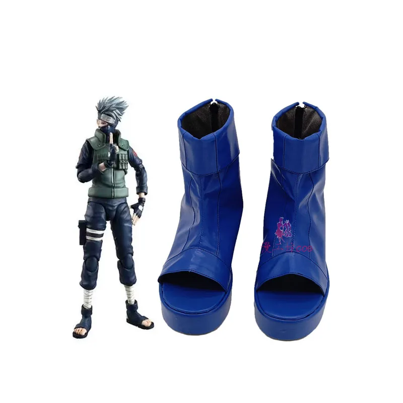 Blue Ninja Anime Hatake Kakashi Cosplay Shoes Boots Hallowmas Carnival Party Prop Stage Blue Shoes