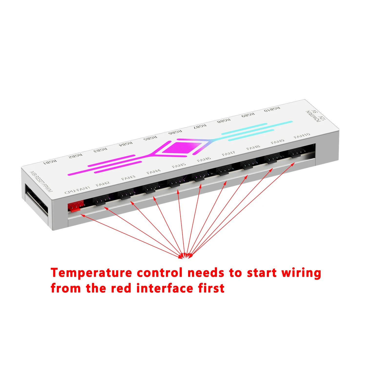 ICE Whale K10 1 to 10 PWM&ARGB Case Fan Hub SATA Power Interface Splitter 4Pin PWM 3Pin Addressable ARGB With Remote Control