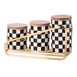 Black and White Lattice Storage Tank Checkerboard Sealed Tank Kitchen Storage Food Grade Ceramic Tank Box Tea Storage Tank