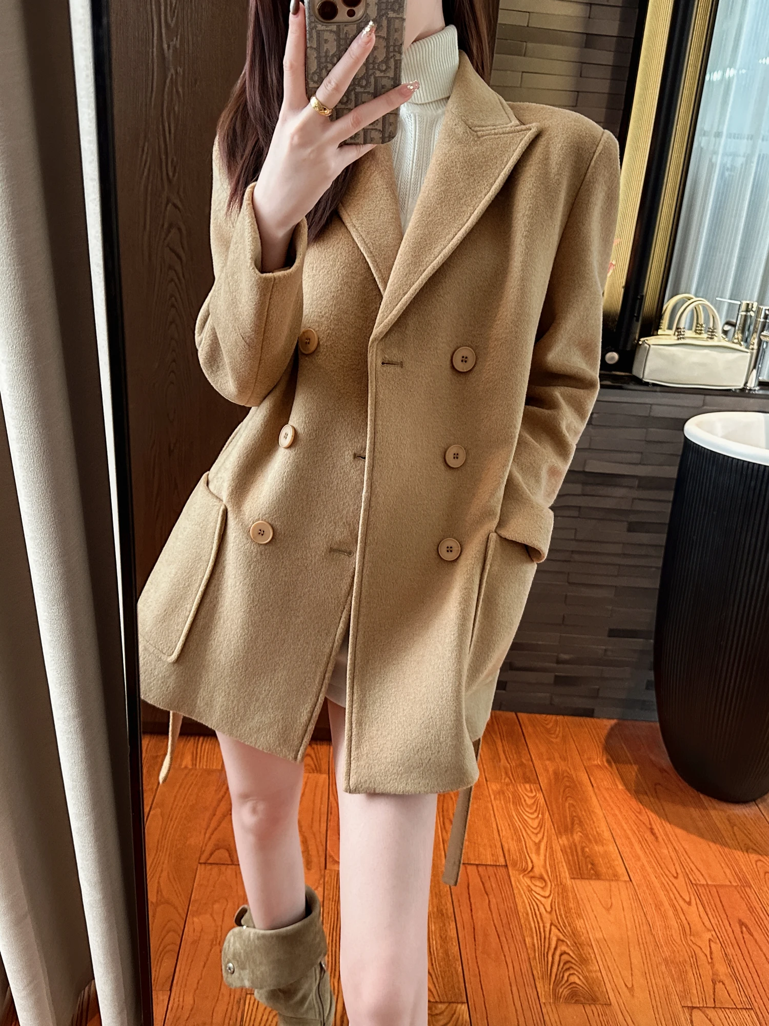 

You See Classic Double-Breasted Design i Color Windbreaker Jaet Gentle Lazy Aosphere Women's Woolen Coat Warmth