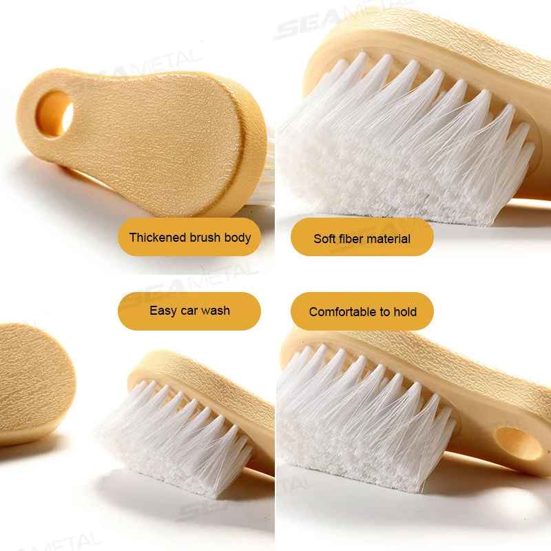 SEAMETAL Soft Bristle Wooden Brush Car Detailing Polishing Buffing Brush Seat Handle Dashboard Roof Cleaning Car Wash Brushes