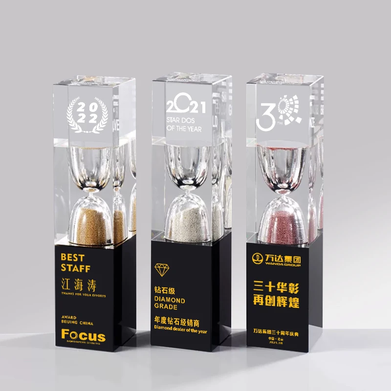 Creative Hourglass Crystal Trophy Free Custom Engraving LOGO Word Team Competition Awards Cups Annual Meeting Event Souvenirs
