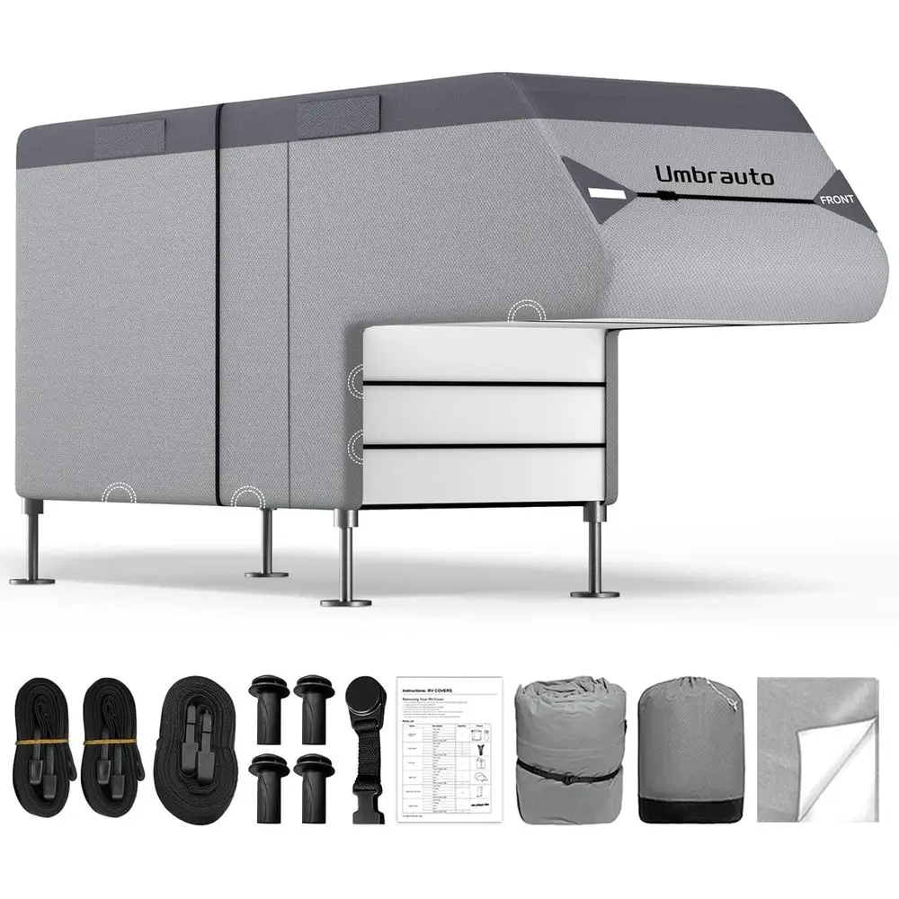 

Camper RV Cover Fits 8-10ft: Waterproof Cabover Camper Cover, Upgraded 7 Layers Slide-in Camper Cover, Windproof Straps, Adhesiv