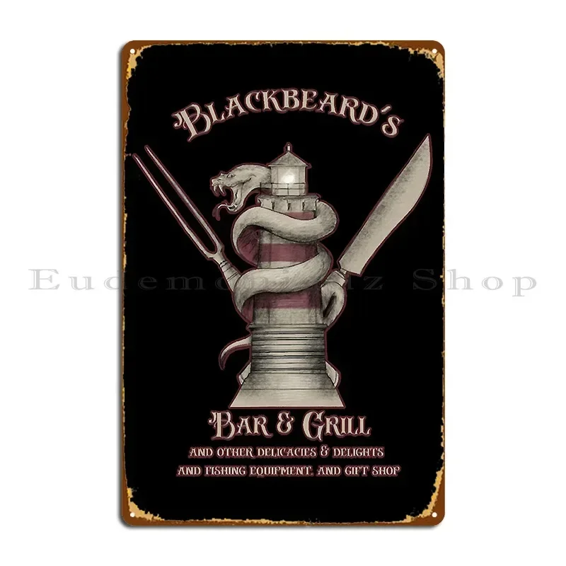 Blackbeard S Bar And Grill Metal Sign Party Club Retro Design Funny Club Party Tin Sign Poster