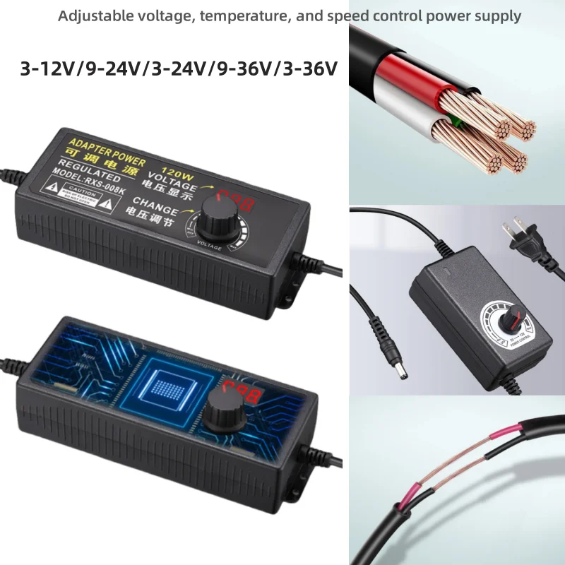 Adjustable Power Supply AC110V-220V To DC 3V 9V 12V 24V 36V Universal Adapter with Display Voltage Regulated Power Dimmer Switch