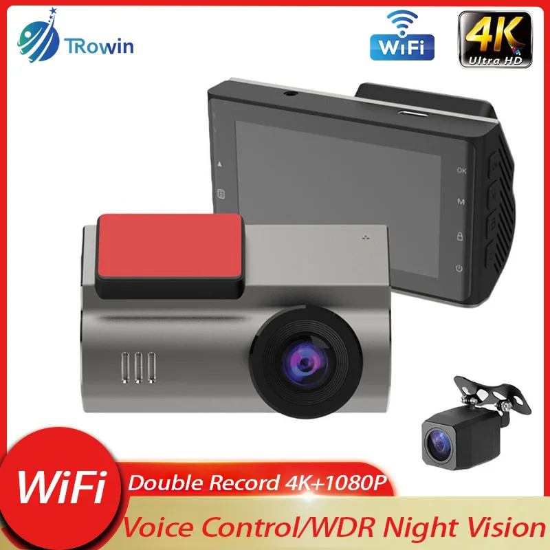 

UHD4K+1080P Car DVR Dash Cam WiFi GPS front and rear dual lens Wide angle reverse view Voice control Loop recording