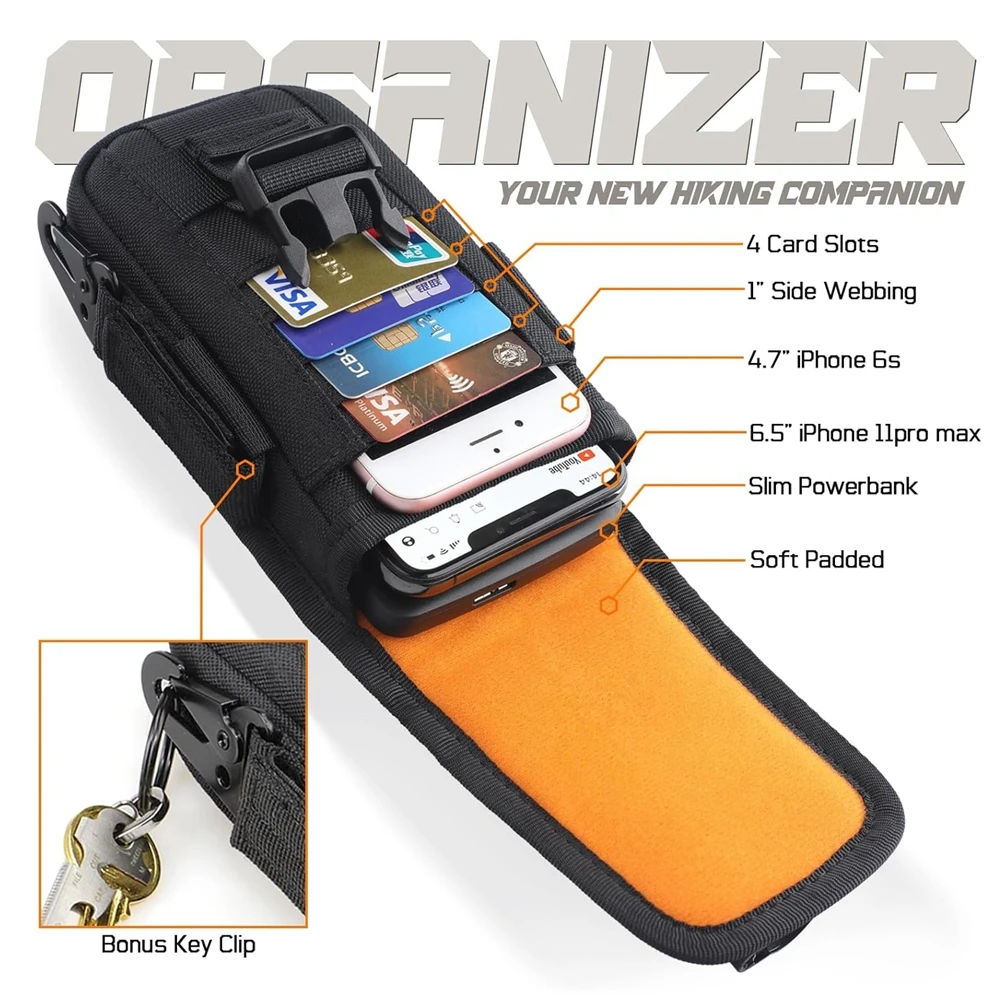 Tactical Phone Pouch Molle,Smartphone Holster Bag EDC Utility Cellphone Lock Card Holder Organizer Fit for Waist Belt Case view 3