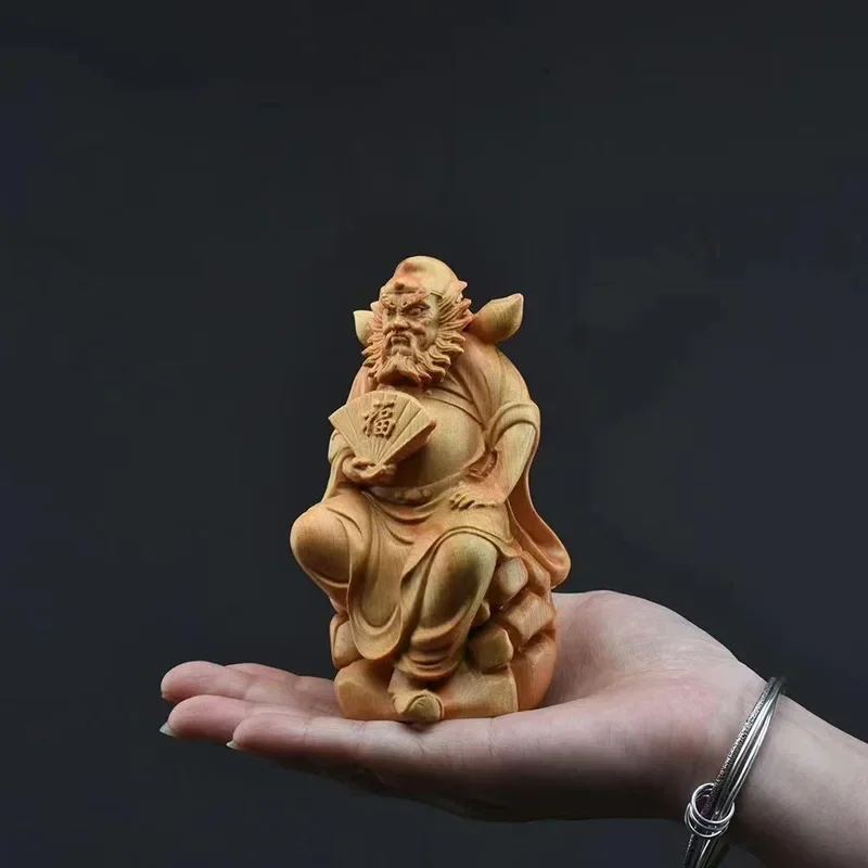 

Natural Cypress Sculpture Heavenly Master Zhong Kui Statue Ward off Evil Characters Statues Home Room Office Feng Shui Statue