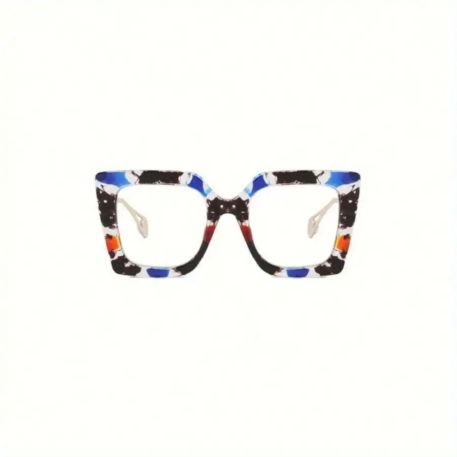Unisex Large Square Cat Eye Full Frame Decorative Glasses Blue Transparent Brown view 2