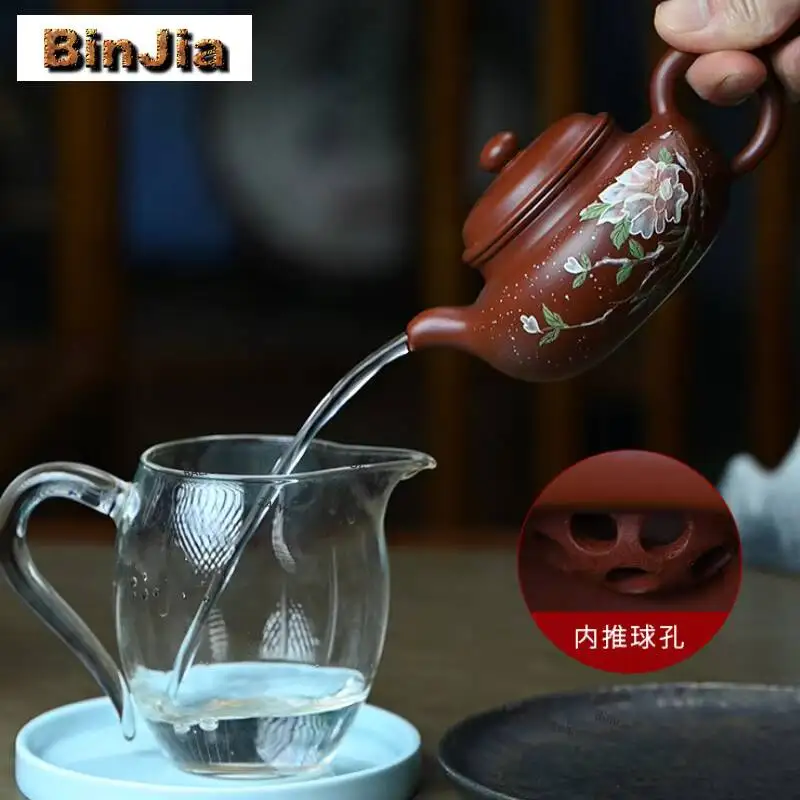 200ml Creative Yixing Purple Clay Teapots Handmade Colored Drawing Flowers Pot Raw Ore Dahongpao Mud Kettle Chinese Zisha Teaset