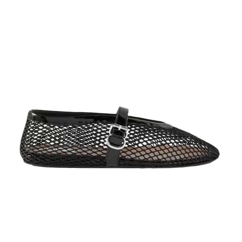 Nuevo estilo, Sandalias planas de lujo a la moda, nuevo verano, cabeza redonda, transpirable, antideslizante, botón de línea, zapatos de rejilla Mary Jane, zapatos de mujer
