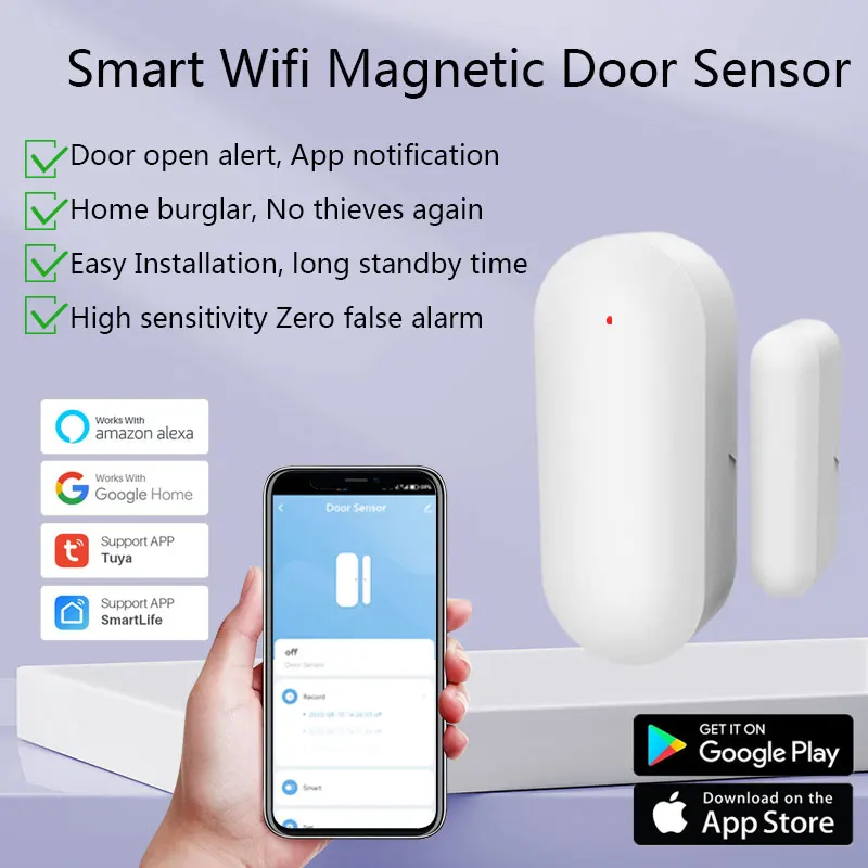 Home Smart Tuya WiFi Door Sensor  Alarm Window Open Closed Detectors Window Sensor Smartlife APP Work With Google Home Alexa