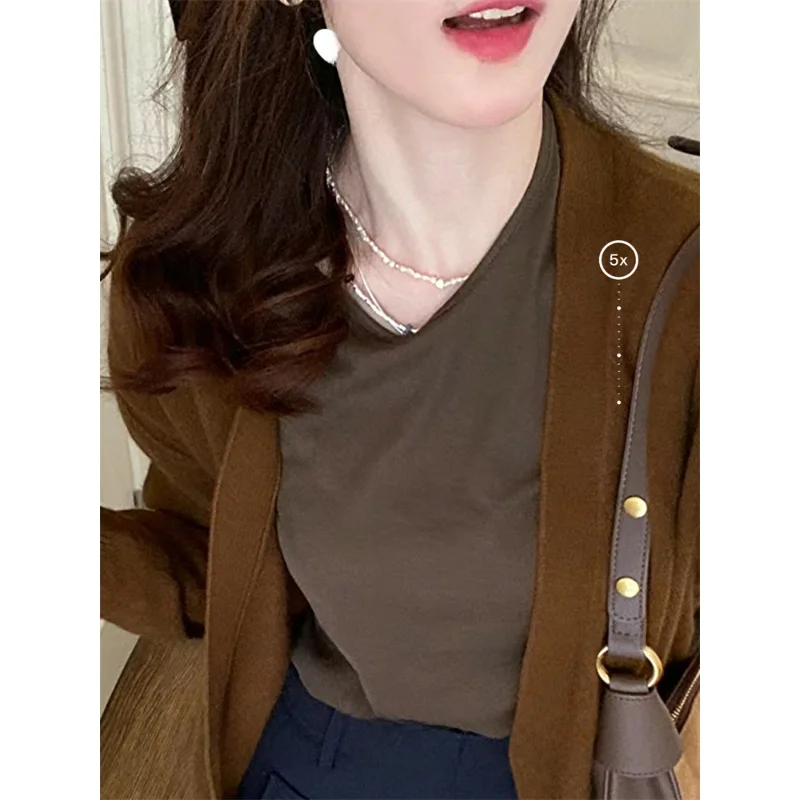 

Повседневная смесь шерсти Soft Roll V Ne Удобный базовый слой для поездок на работу T irt Многоцветный чесаный ощущение Long Sve Crew Ne