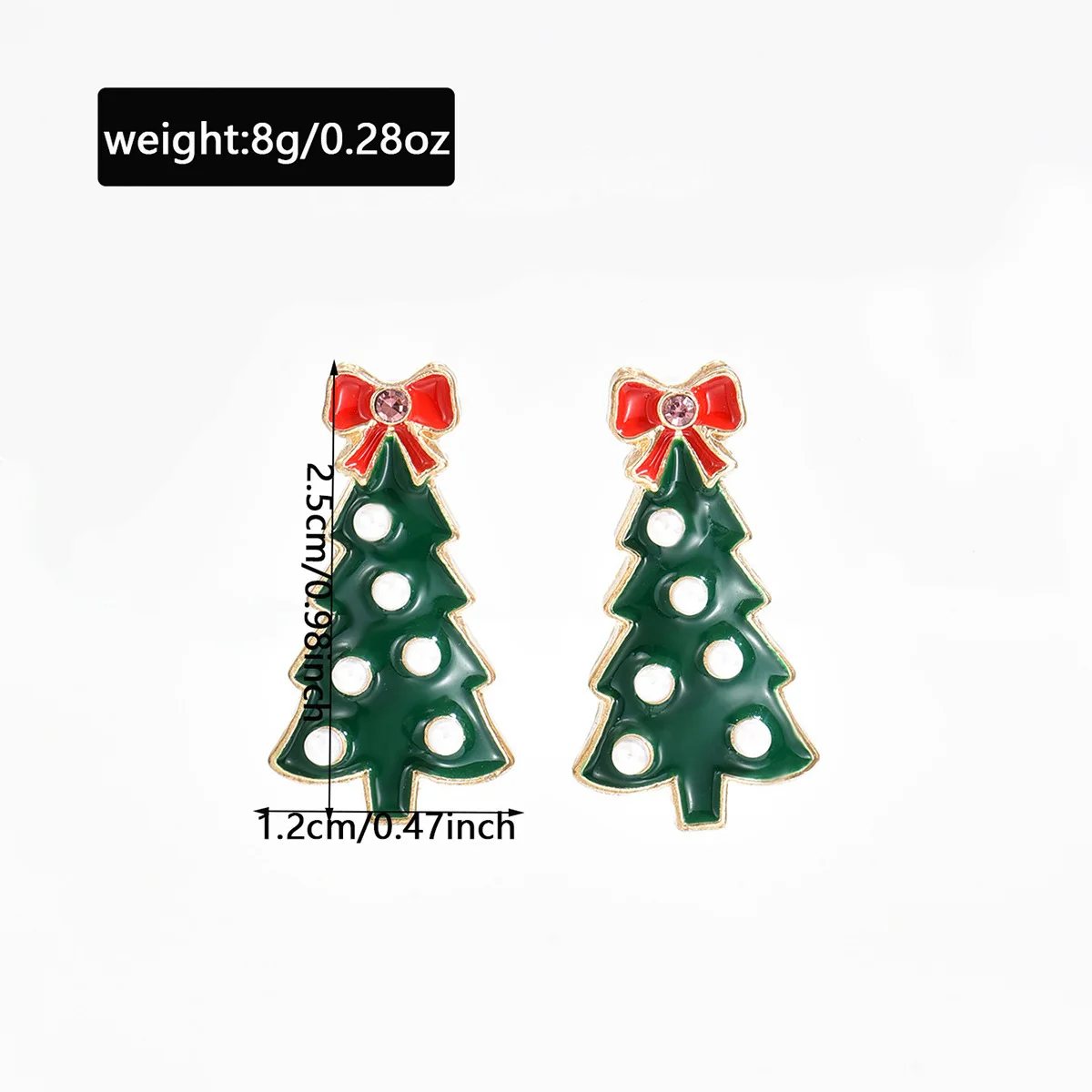 Retro Creativity Cartoon Drip Oil Christmas Tree Stud Earrings for Women Simple Bow Inlay Zircon Earrings Accessory Holiday Gift