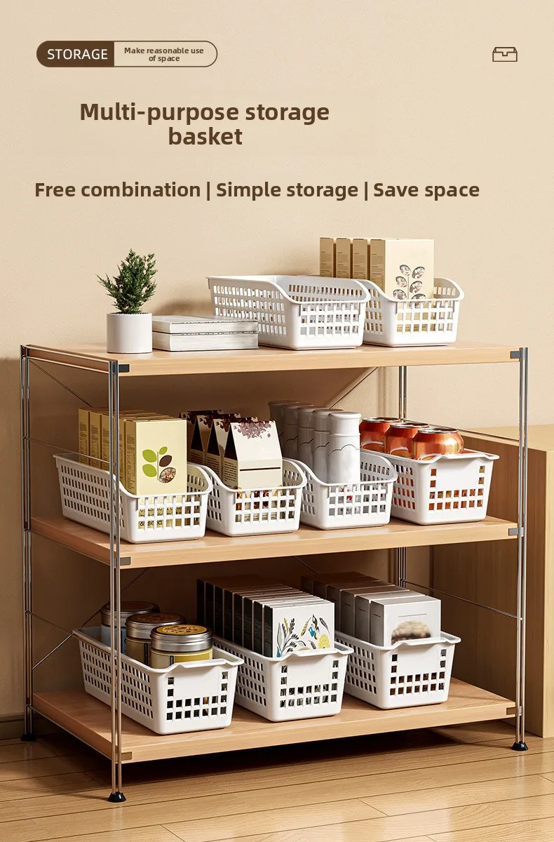 

White Small Plastic Storage Basket Office Desktop Storage Baskets Household Miscellaneous Hollow Out Snack Storage Basket