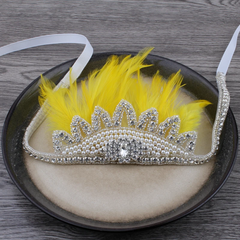Fashion Princess Flower Tiaras Headwear Ornaments Ruffle Your Feathers Rhinestone Crown Headband for Girls Hair Accessories