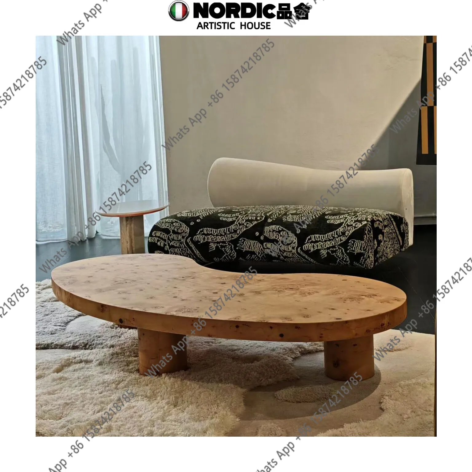 Medieval style designer solid wood tree tumor skin pea coffee table wabi sandy wind retro special-shaped coffee table American s