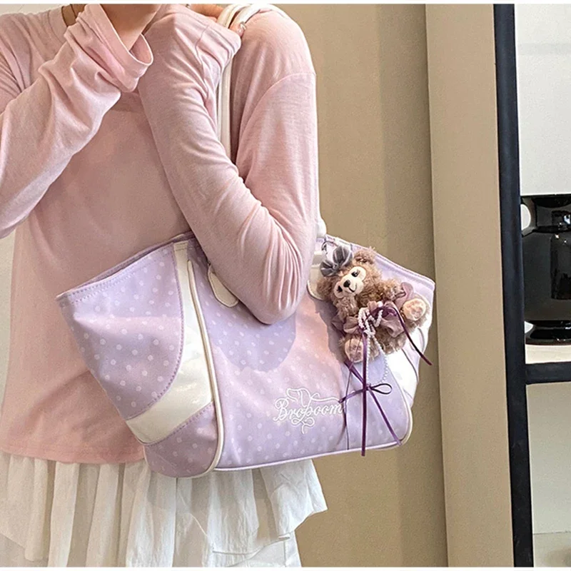 Wing Style Polka Dot Hobo Tote Bag mit Taschenanhänger, koreanische Umhängetasche mit großem Fassungsvermögen für Damen, süße Handtasche für den Arbeitsweg – Detail 19