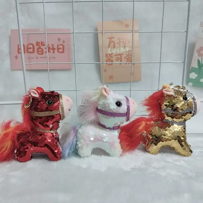 Sac à dos poney coloré à paillettes, 1 pièce, ornement, poupée, Animal en peluche, cheval, porte-clés, décoration suspendue, pendentif, jouet pour enfants