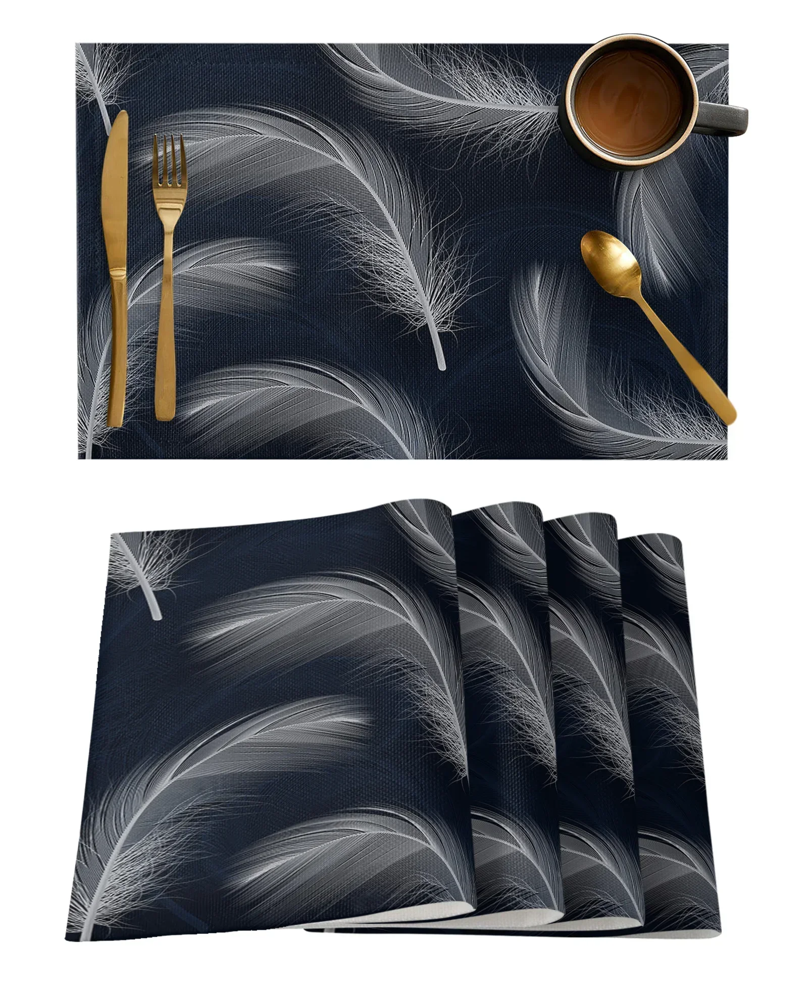 Feather Gradient Table Mat Wedding Holiday Party Dining  Placemat Kitchen Accessories  Napkin