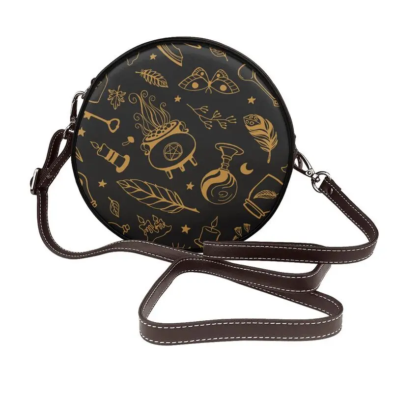 Witchcraft Theme Pattern Single shoulder bag Pu leather single shoulder round bag women's luxury large capacity crossbody purse