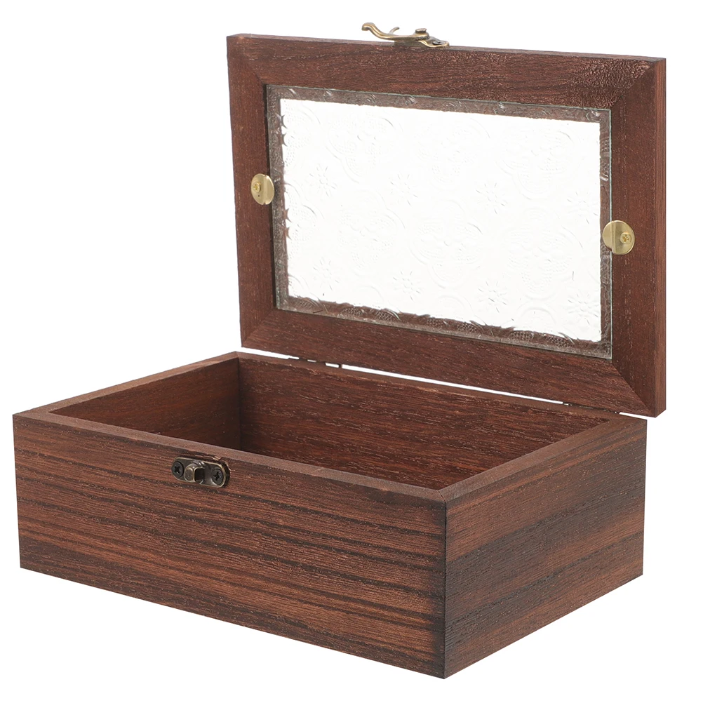 

Wooden Jewelry Box Small Vintage Trinket Storage with Glass for Organizing Keepsakes Rings Earrings Cards Portable