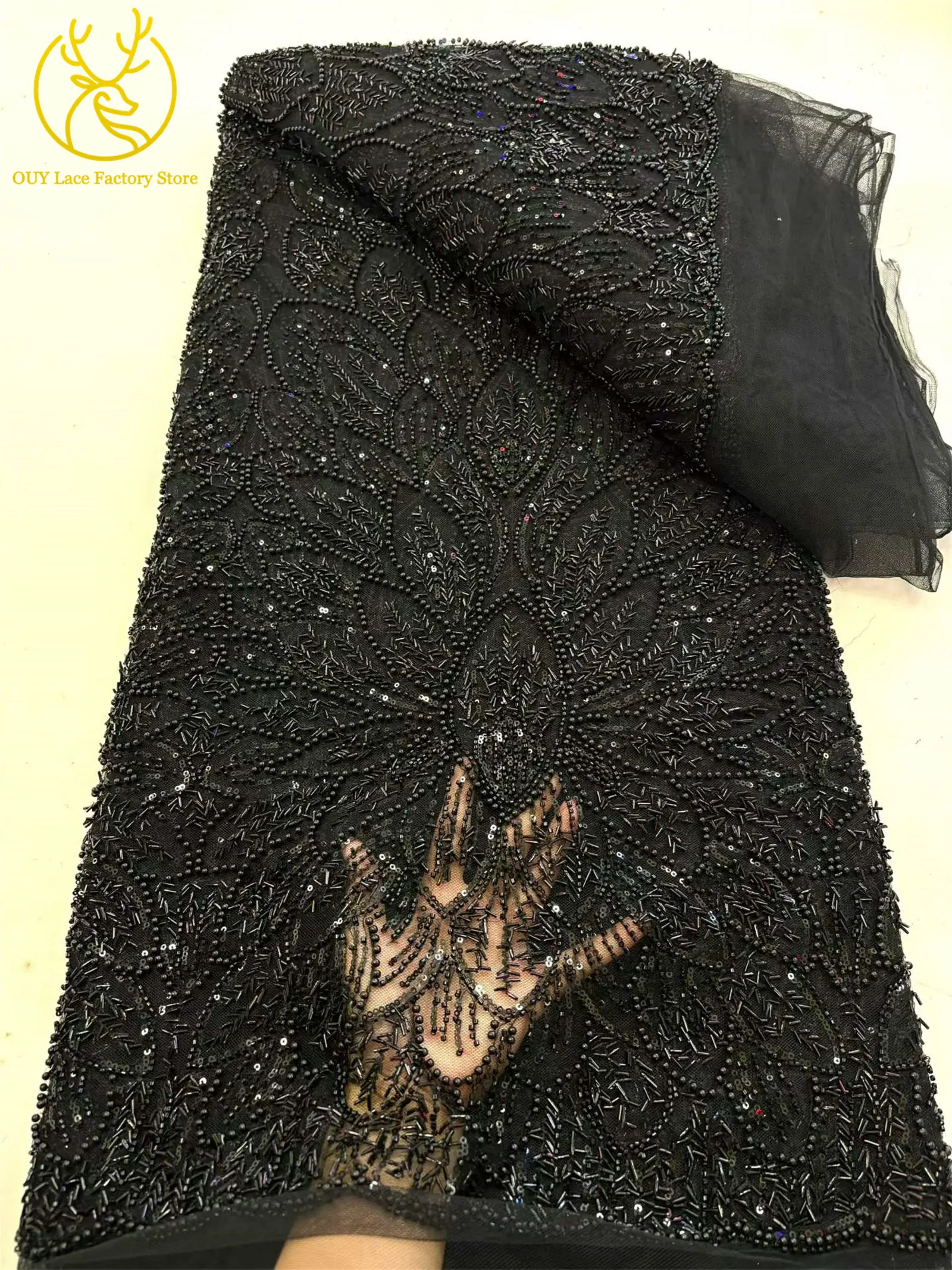 Luxuriöser afrikanischer Tüll-Spitzenstoff mit Pailletten, hochwertiger nigerianischer Pailletten-Spitzenstoff zum Nähen von Hochzeits-, Party- und Ballkleidern – Detail 17