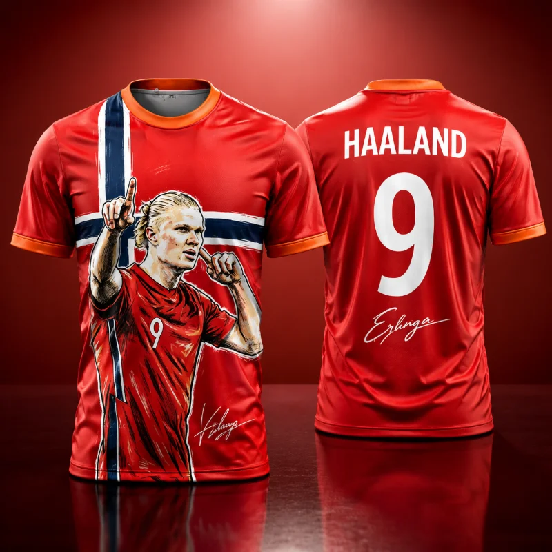 2026  Haaland No.9 New 3D Football Suit Match Training Set Fan Gift Sports Comfort Quick Drying Tee Is Suitable for Family Wear