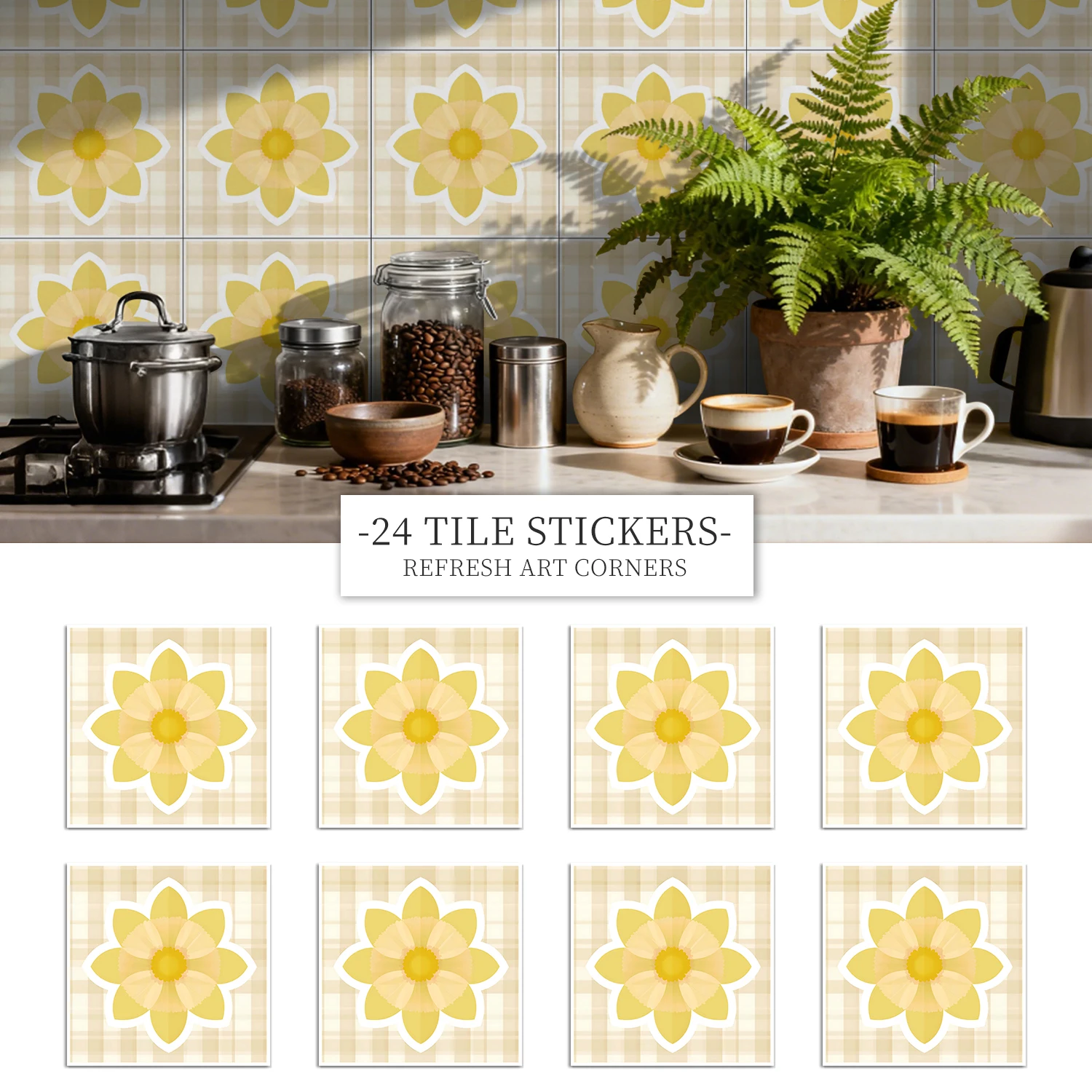 

36Pcs Vintage Floral Tile Stickers, Self-Adhesive Peel and Stick Wall Decals, Waterproof for Kitchen Bathroom Home Decor
