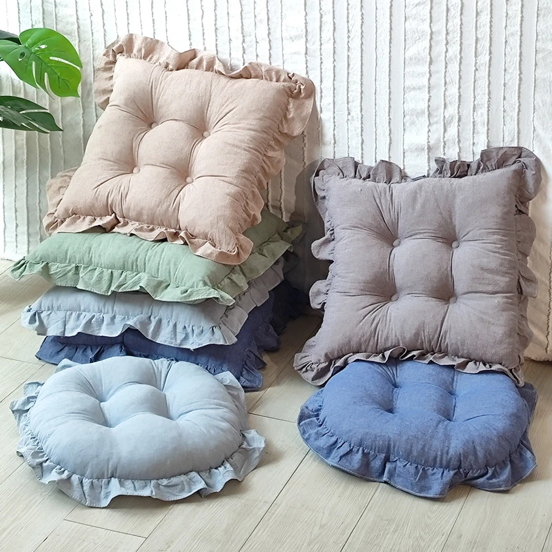 French Style Cotton Cushion Lotus Leaf Lace Soft Breathable Sitting Sofa Cushion Home Room Decoration Accessories