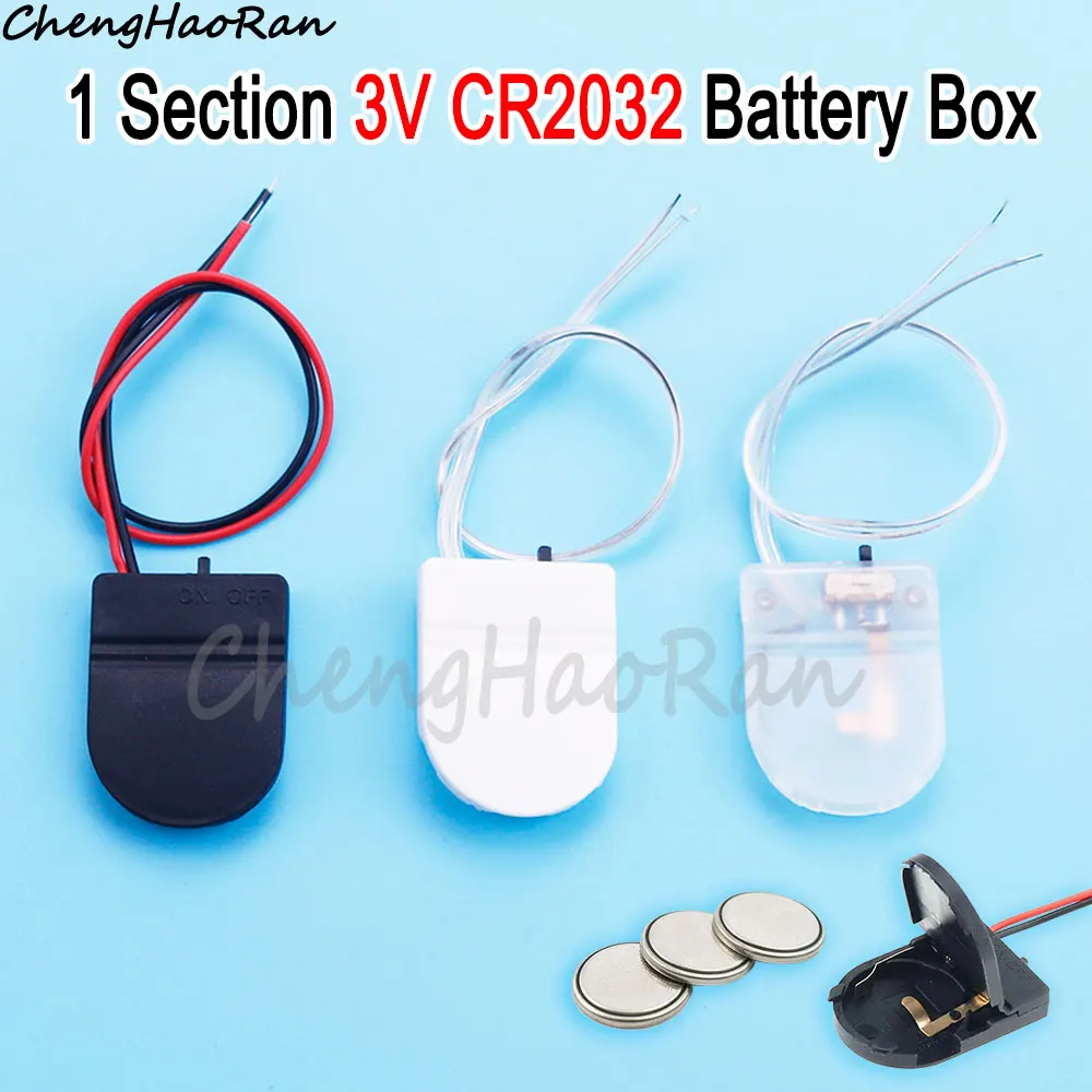 1Piece Single Slot CR2032 CR 2032 Button Coin Cell Battery Holder Case Cover With ON OFF Switch lead Wire 3V Battery Storage Box