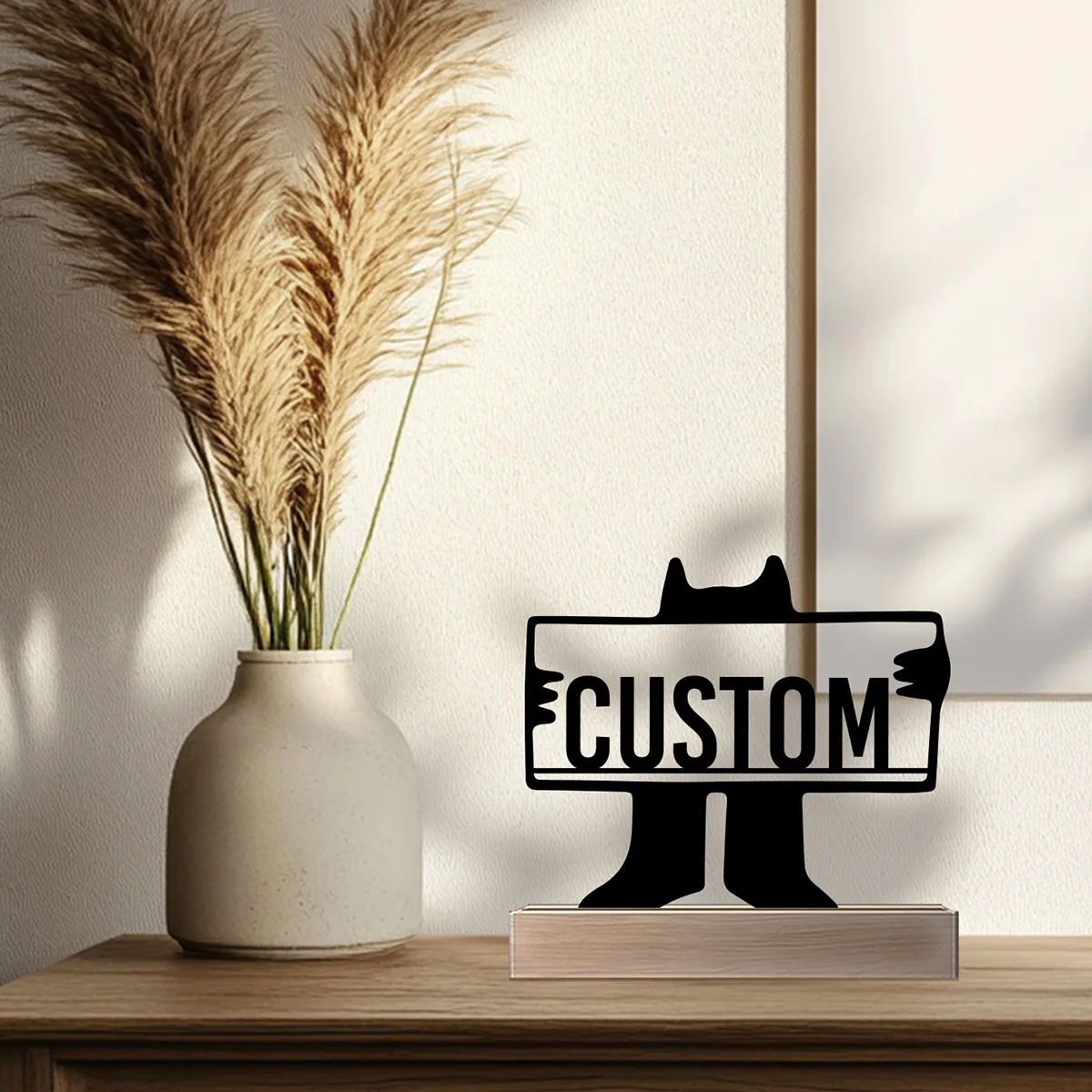 1pc Simple cat reading Iron Statue With Wood Base Metal Ornament Iron Sculpture Art Figurine With Wood Base Home Table