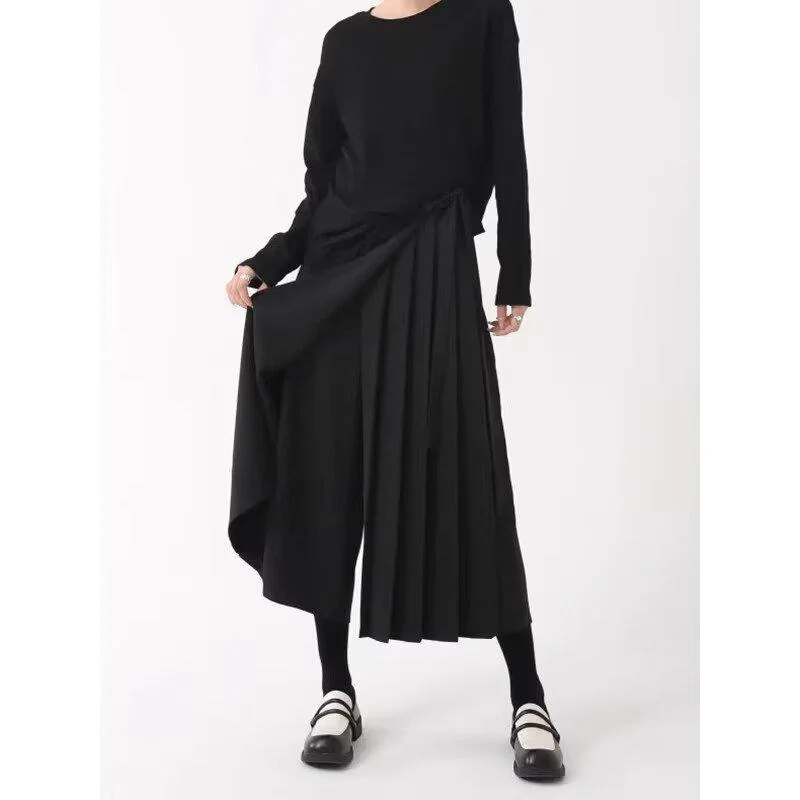 

Уникальные широкие брюки унисекс, юбка, простые черные дизайнерские мужские брюки с геометрическим рисунком неправильной формы, японский дизайнер Harajuku YY