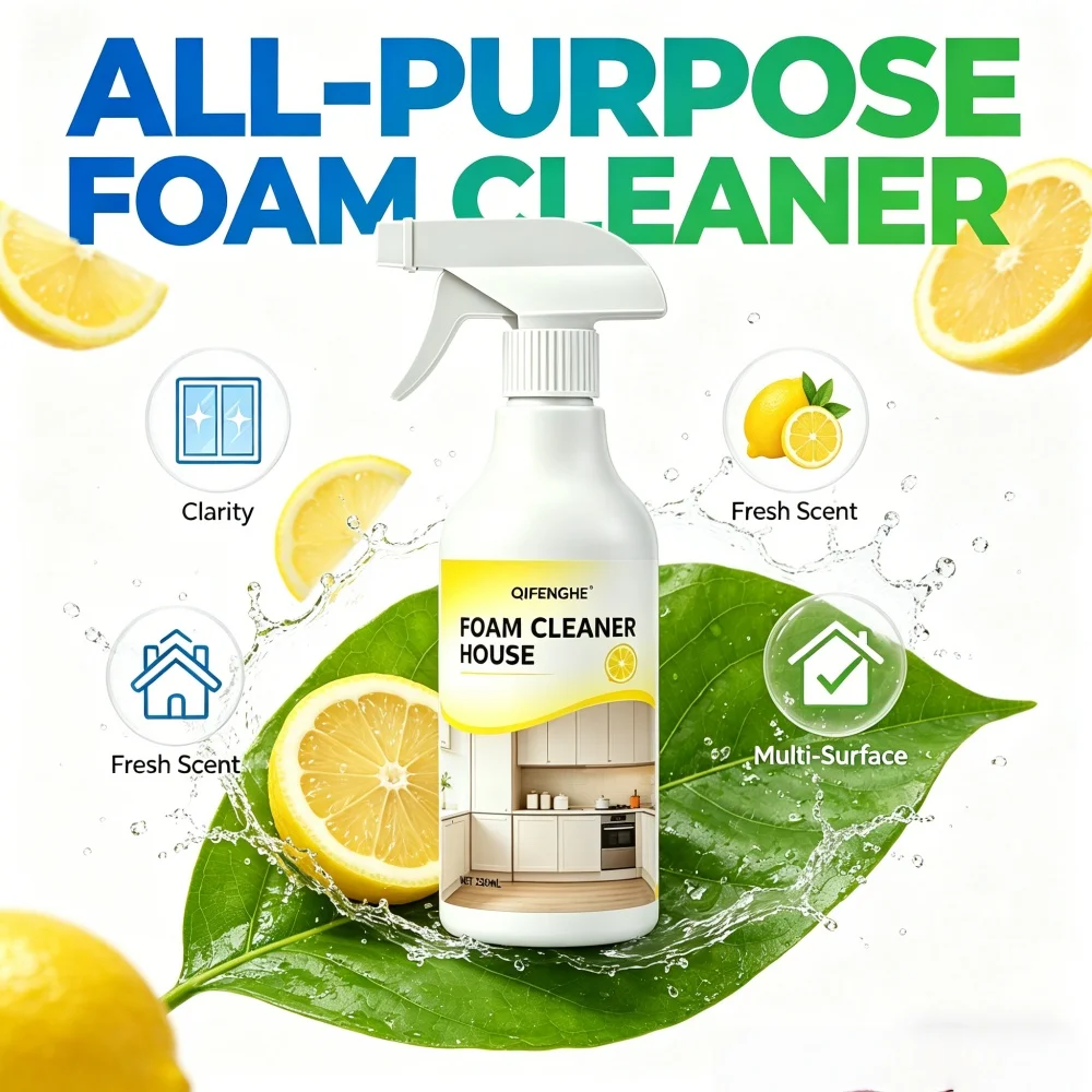 QIFENGHE 250ml Foam Cleaner Spray, Multi-Purpose Household Foam Cleaner, Lemon Scented for Kitchen, Remove Grease Dirt