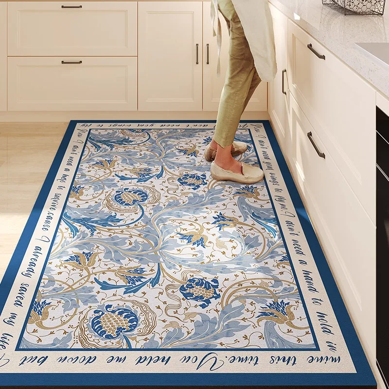 Kitchen Floor Mat American PVC Leather Waterproof Carpet Floral Washable Non-slip Oil-proof Anti-fouling Balcony Rugs Ковер 양탄자