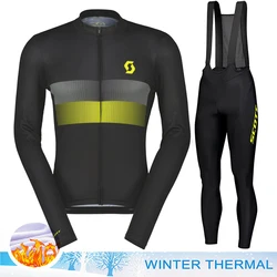 SCOTT Sportswear Set Cycling Clothing Man Bicycle Jerseys Men Winter Thermal Fleece Jersey Pants Sleeve Men's Outfit Suit Bike