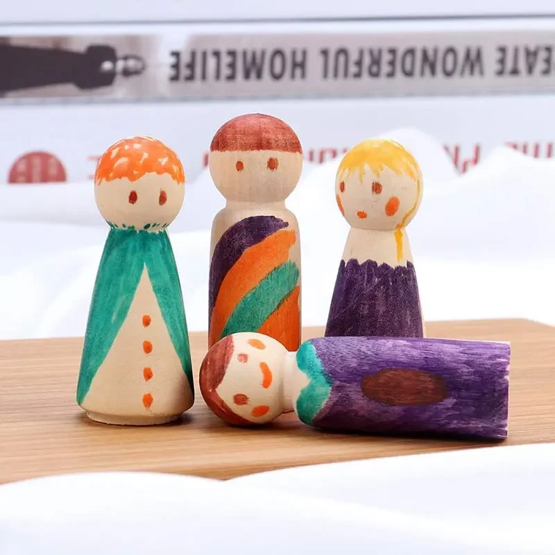 10Pcs Unfinished Natural Wooden Peg Dolls Bodies Boy Girl Shapes for DIY Painting Little Wooden Peg People for Kids Arts Crafts