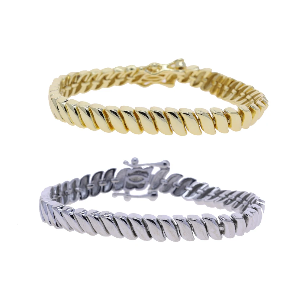 Micro Pave Bling CZ Basic Snake Chain High Polished Herringbone Chain Bracelet Classic European Women Lady Jewelry