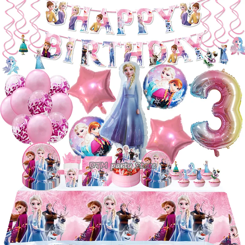 Décorations de ixd\'Anniversaire sur le Thème Elsa de la Reine des Neiges pour Enfant, Fournitures d\'Événement, Ballon en Aluminium, Toile de Fond,