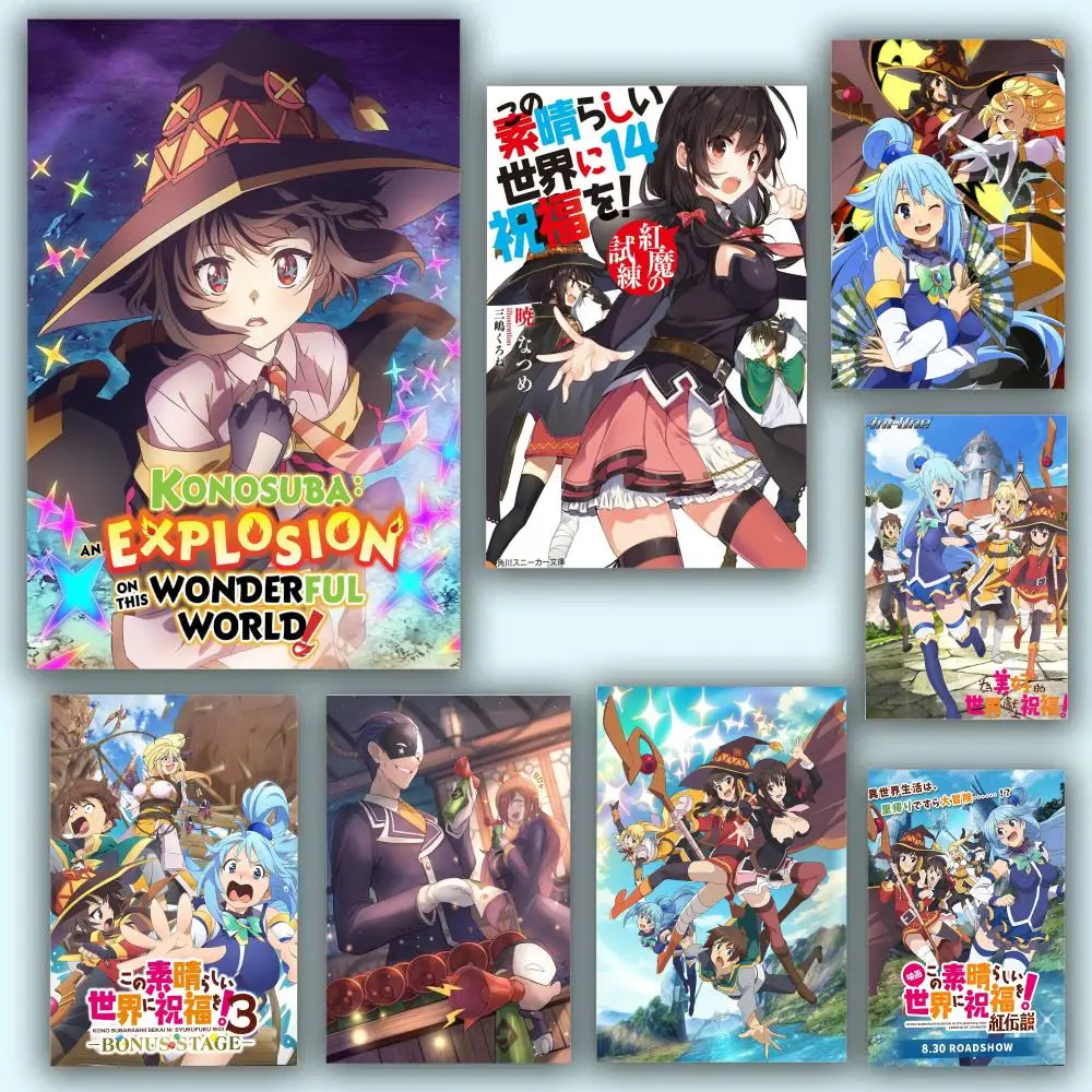 KonoSuba الآلهة نعمة على هذا العالم الرائع المشارك دائم اللوحة قماش الجدار الشنق ديكور المنزل الفن جدارية الجمالية
