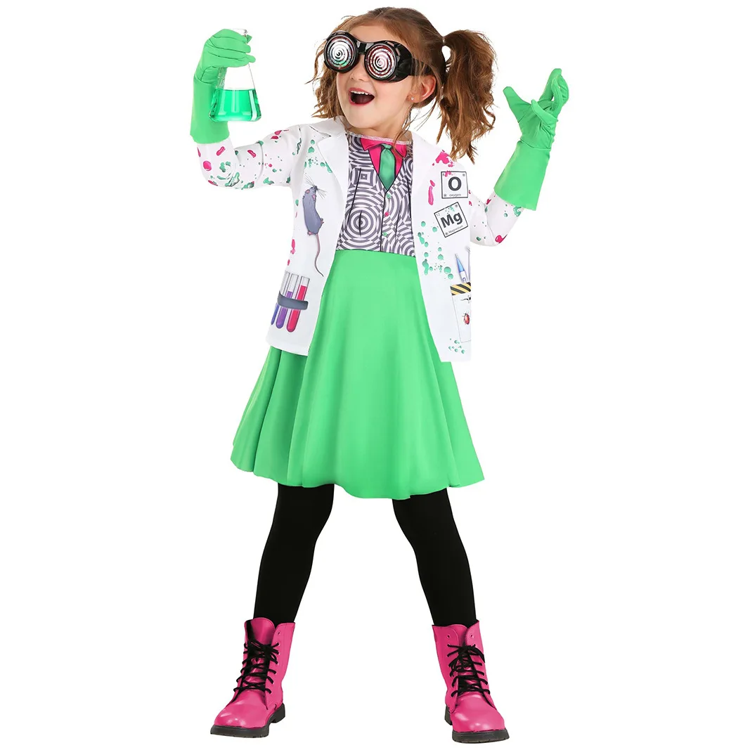 

Детское платье для ролевых игр «Сумасшедший ученый» для девочек, комплект пальто, детский наряд для выступлений, костюмы для косплея на Хэллоуин