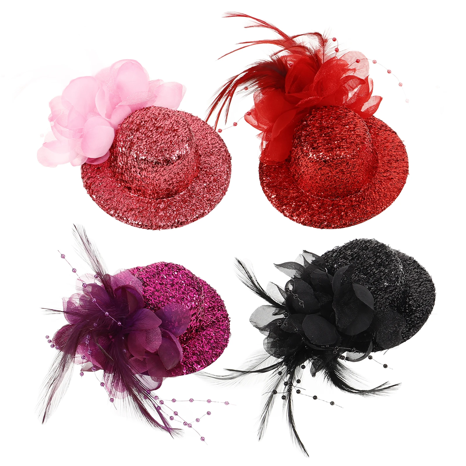 

4 Pcs Hair Clips Red Purple Black Cap Barrettes Pink Lightweight Mini Hat Fascinator Accessories Costume Goth Style