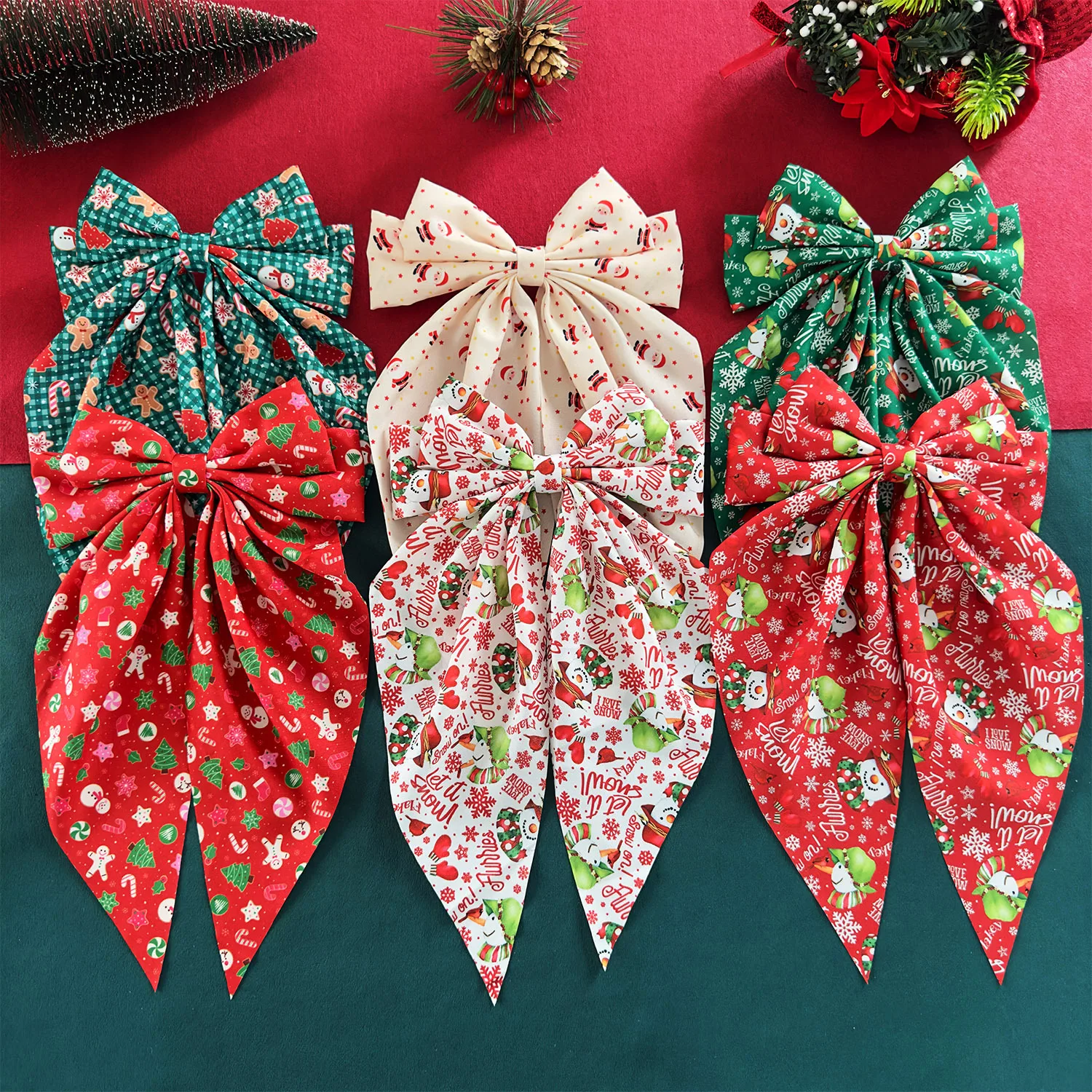 

New Christmas Gingerbread Man Bow Hair Clip Santa Claus Ribbon Spring Clasp Back of Head Hair Clasp for Women Sturdy